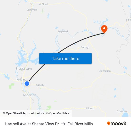 Hartnell Ave at Shasta View Dr to Fall River Mills map