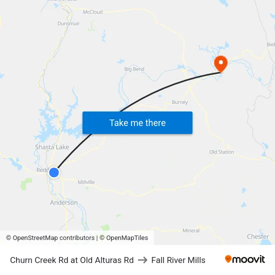Churn Creek Rd at Old Alturas Rd to Fall River Mills map