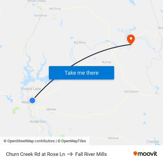 Churn Creek Rd at Rose Ln to Fall River Mills map