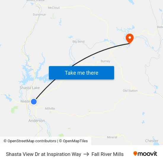Shasta View Dr at Inspiration Way to Fall River Mills map