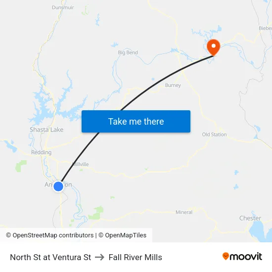 North St at Ventura St to Fall River Mills map