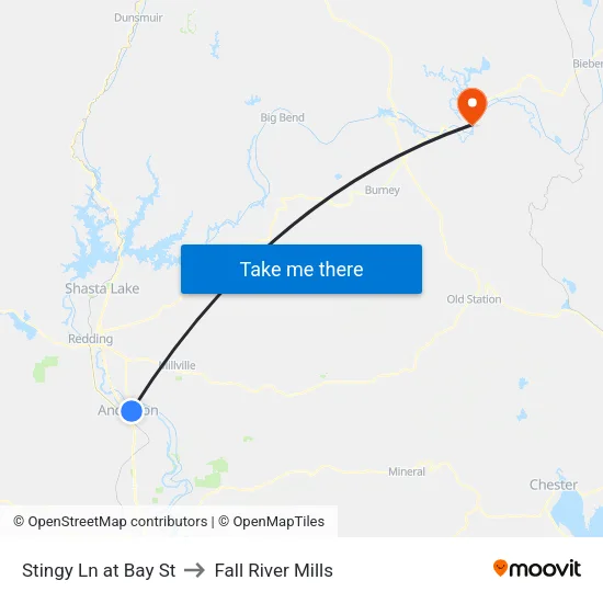 Stingy Ln at Bay St to Fall River Mills map