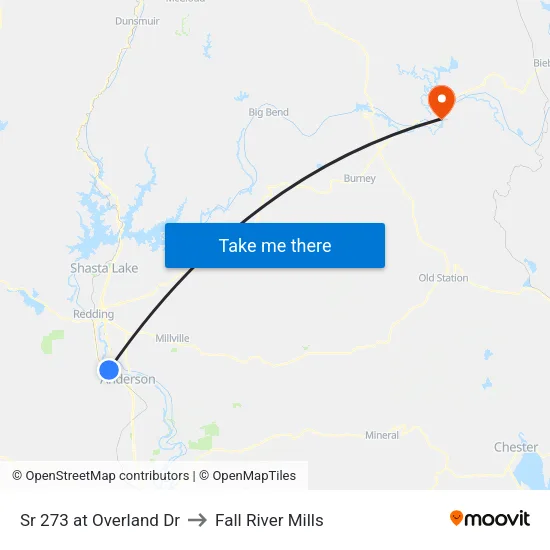 Sr 273 at Overland Dr to Fall River Mills map