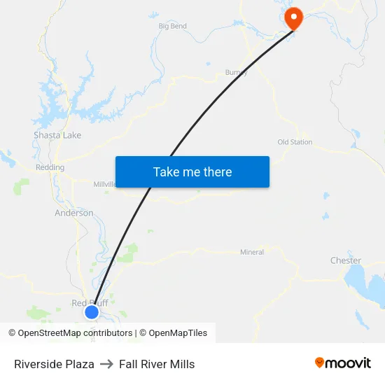 Riverside Plaza to Fall River Mills map