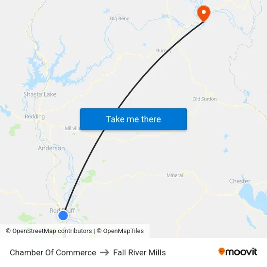 Chamber Of Commerce to Fall River Mills map