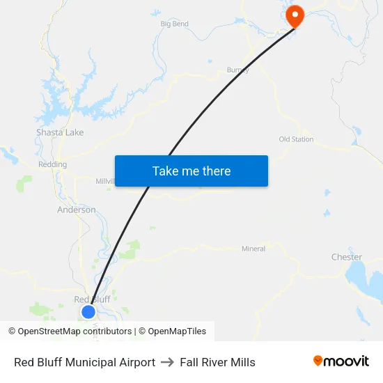 Red Bluff Municipal Airport to Fall River Mills map