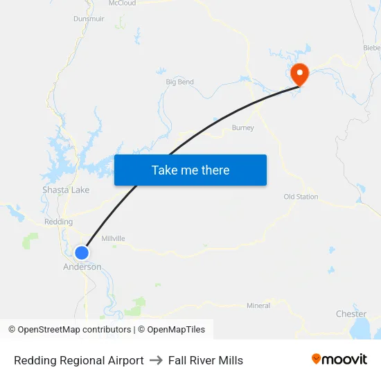 Redding Regional Airport to Fall River Mills map