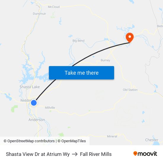 Shasta View Dr at Atrium Wy to Fall River Mills map