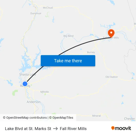 Lake Blvd at St. Marks St to Fall River Mills map