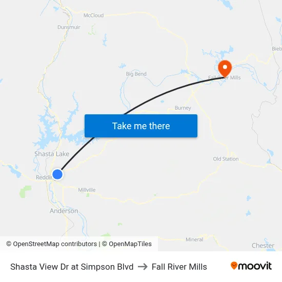 Shasta View Dr at Simpson Blvd to Fall River Mills map