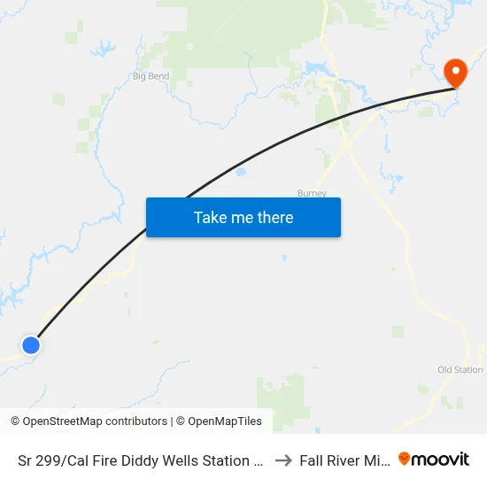Sr 299/Cal Fire Diddy Wells Station #74 to Fall River Mills map