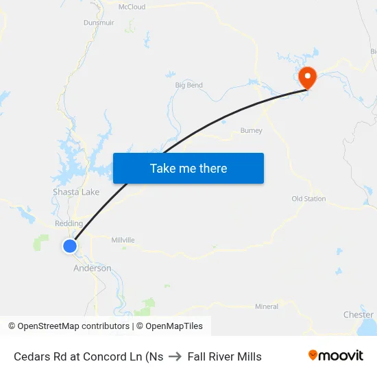 Cedars Rd at Concord Ln (Ns to Fall River Mills map