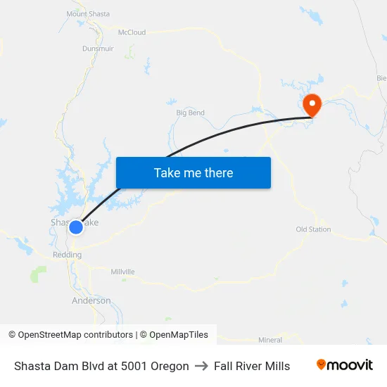 Shasta Dam Blvd at 5001 Oregon to Fall River Mills map