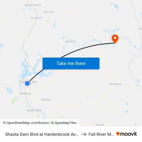 Shasta Dam Blvd at Hardenbrook Ave (Fs) to Fall River Mills map