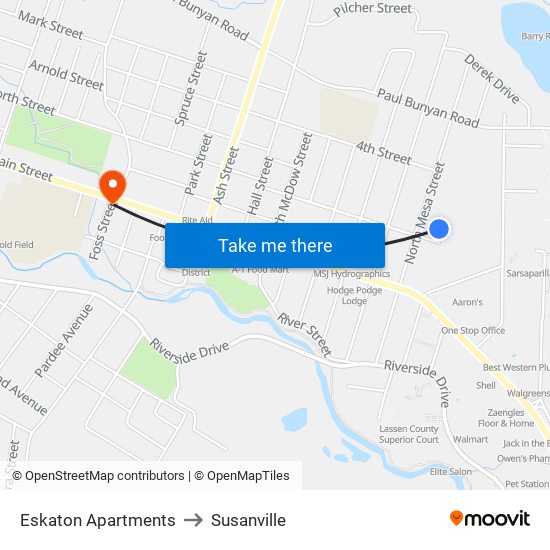 Eskaton Apartments to Susanville map