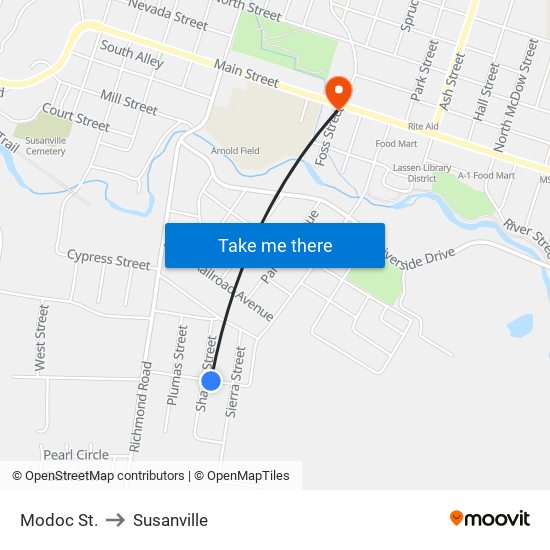 Modoc St. to Susanville map