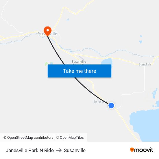 Janesville Park N Ride to Susanville map