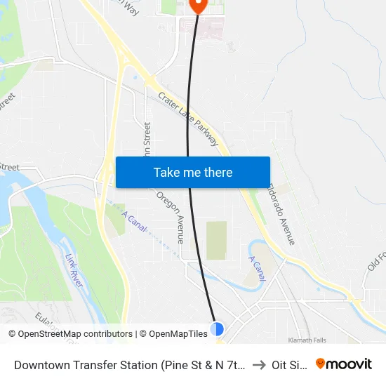 Downtown Transfer Station (Pine St & N 7th St) to Oit Sign map