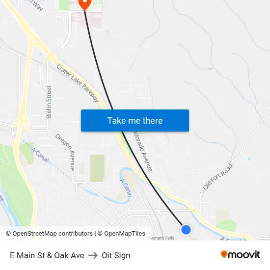 E Main St & Oak Ave to Oit Sign map