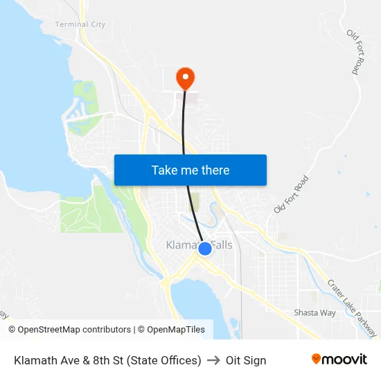 Klamath Ave & 8th St (State Offices) to Oit Sign map