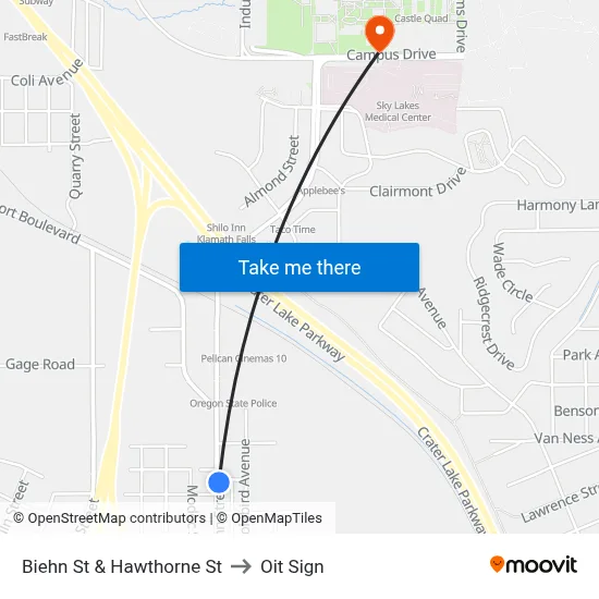 Biehn St & Hawthorne St to Oit Sign map