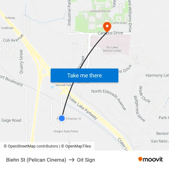 Biehn St (Pelican Cinema) to Oit Sign map