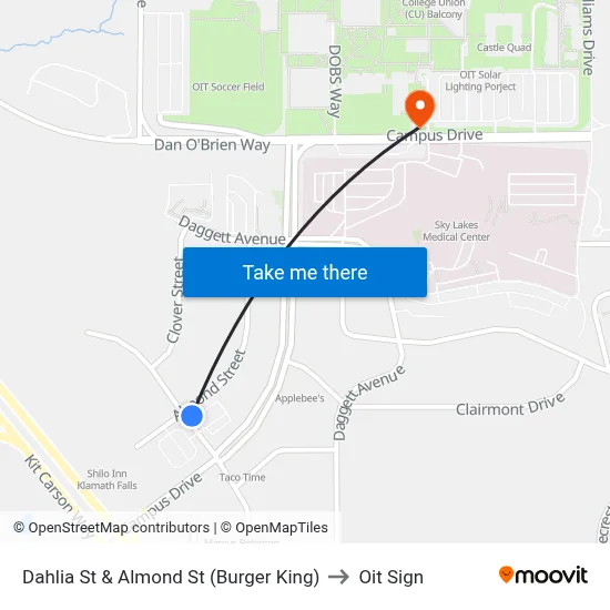 Dahlia St & Almond St (Burger King) to Oit Sign map