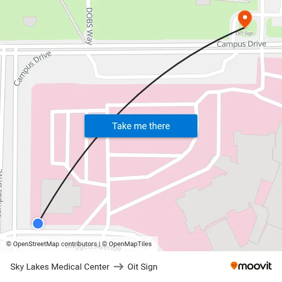 Sky Lakes Medical Center to Oit Sign map
