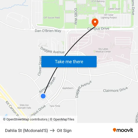 Dahlia St (Mcdonald'S) to Oit Sign map