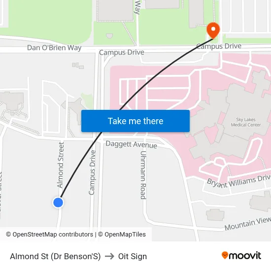 Almond St (Dr Benson'S) to Oit Sign map