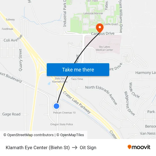 Klamath Eye Center (Biehn St) to Oit Sign map