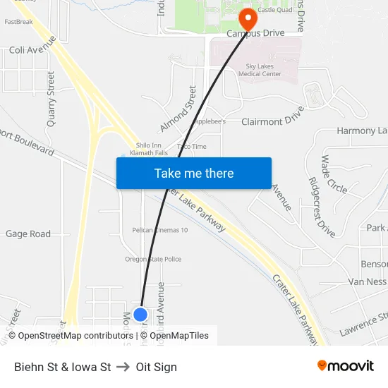 Biehn St & Iowa St to Oit Sign map