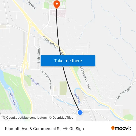 Klamath Ave & Commercial St to Oit Sign map
