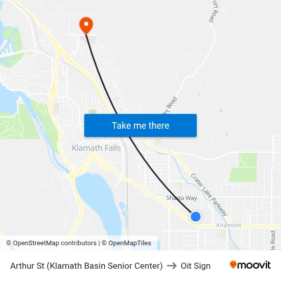 Arthur St (Klamath Basin Senior Center) to Oit Sign map