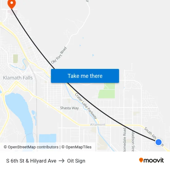 S 6th St & Hilyard Ave to Oit Sign map
