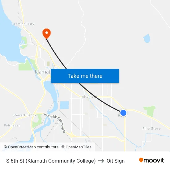 S 6th St (Klamath Community College) to Oit Sign map