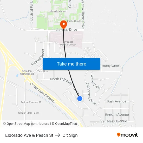 Eldorado Ave & Peach St to Oit Sign map