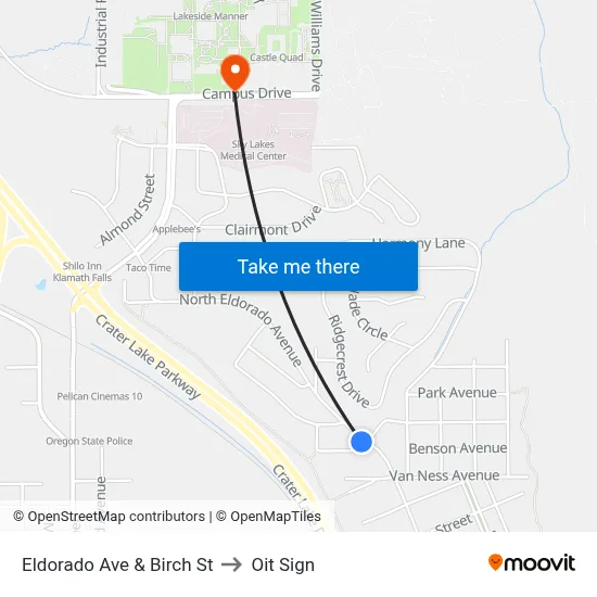 Eldorado Ave & Birch St to Oit Sign map
