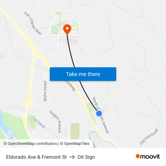Eldorado Ave & Fremont St to Oit Sign map