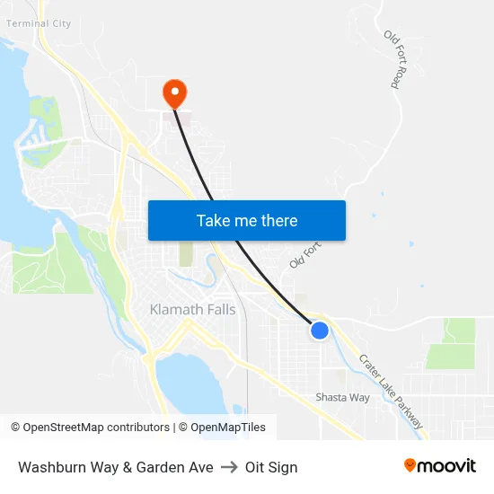 Washburn Way & Garden Ave to Oit Sign map