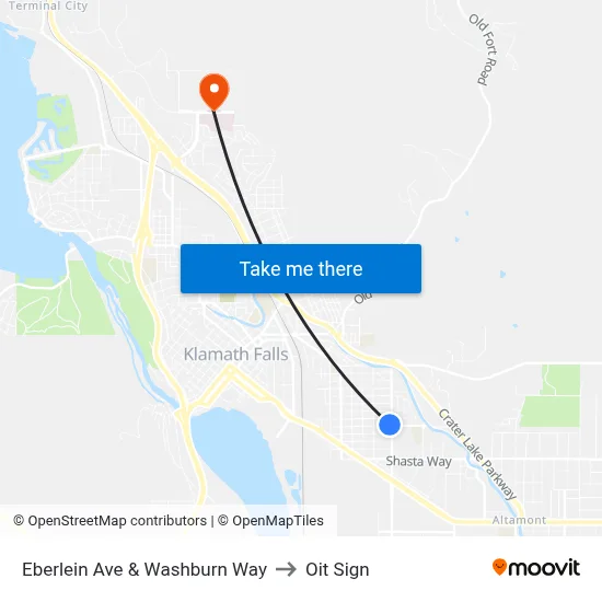 Eberlein Ave & Washburn Way to Oit Sign map
