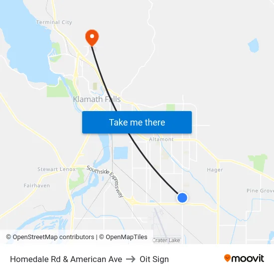 Homedale Rd & American Ave to Oit Sign map