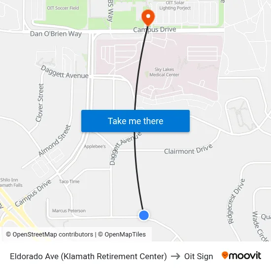 Eldorado Ave (Klamath Retirement Center) to Oit Sign map