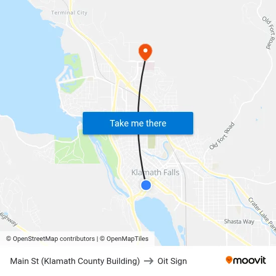 Main St (Klamath County Building) to Oit Sign map