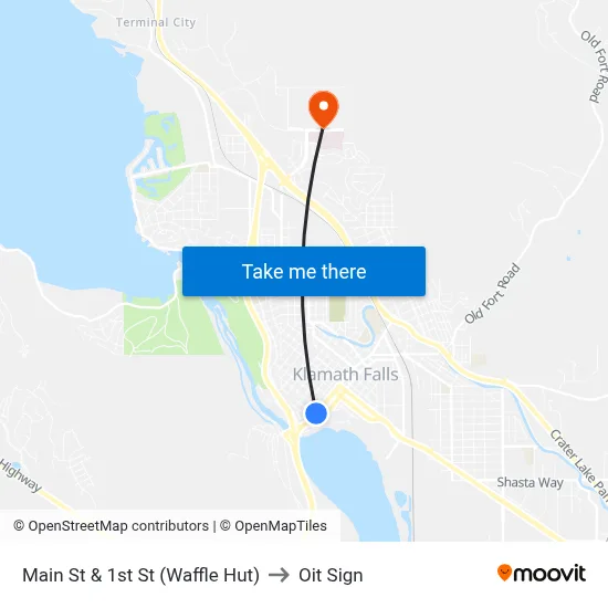 Main St & 1st St (Waffle Hut) to Oit Sign map