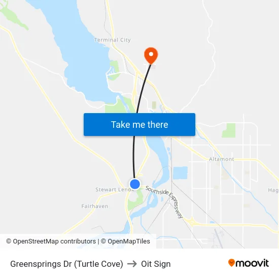 Greensprings Dr (Turtle Cove) to Oit Sign map