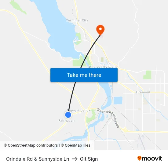 Orindale Rd & Sunnyside Ln to Oit Sign map