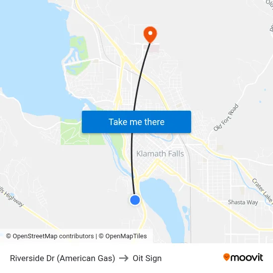 Riverside Dr (American Gas) to Oit Sign map