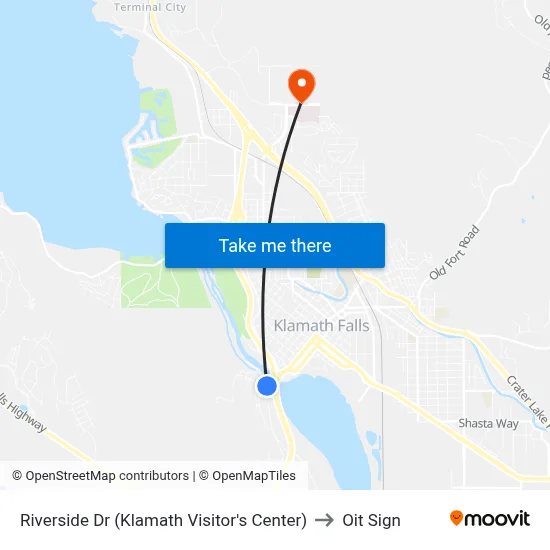 Riverside Dr (Klamath Visitor's Center) to Oit Sign map