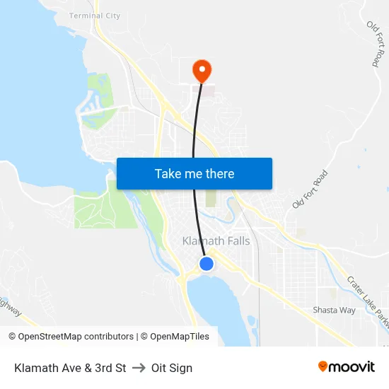 Klamath Ave & 3rd St to Oit Sign map